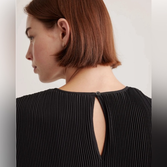 Quince Chiffon Pleated Long Sleeve Mini Dress in Black Size Small - Picture 3 of 13